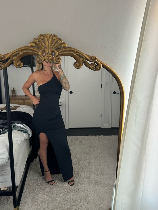 Fashion Nova Dresses & Skirts - Fashion Nova One-Shoulder Black Maxi Dress with High Slit